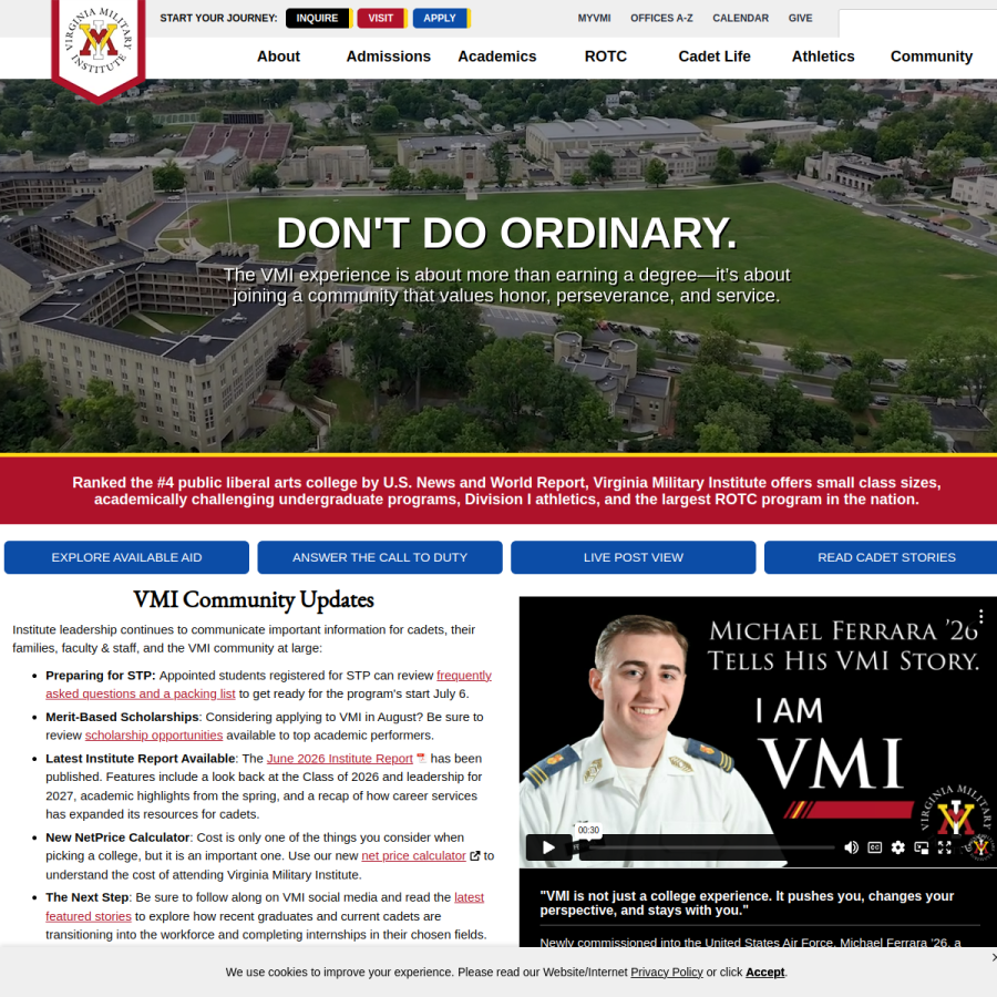 vmi.edu homepage screenshot
