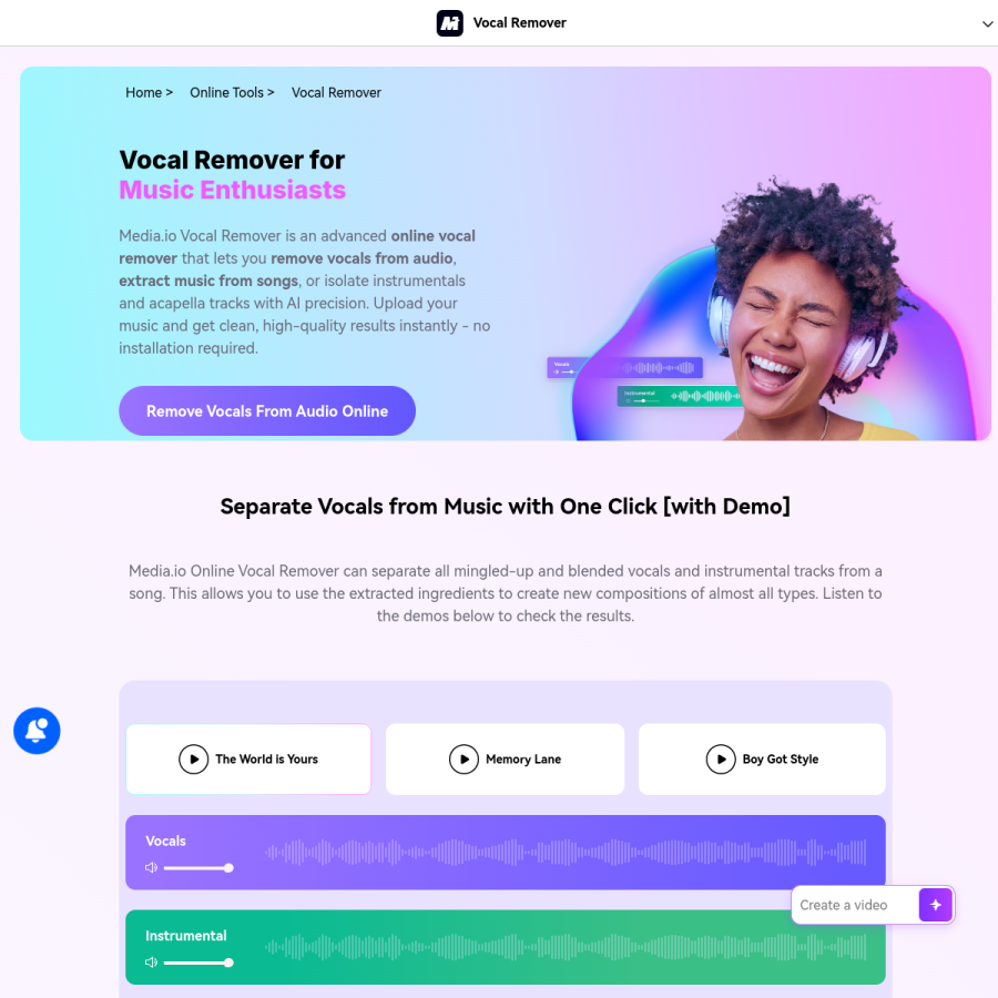 vocalremover.media.io homepage screenshot