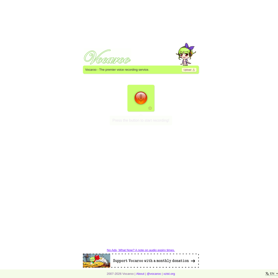 vocaroo.com homepage screenshot