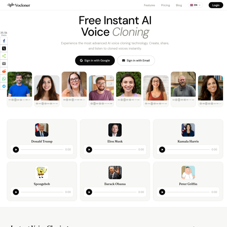 vocloner.com homepage screenshot