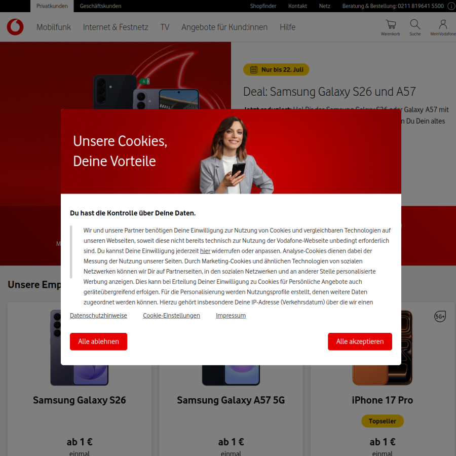 vodafone.de homepage screenshot