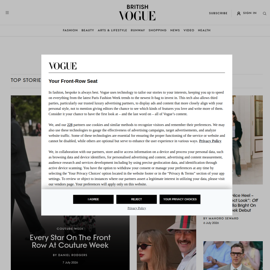 vogue.co.uk homepage screenshot