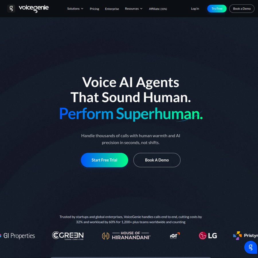 voicegenie.ai homepage screenshot