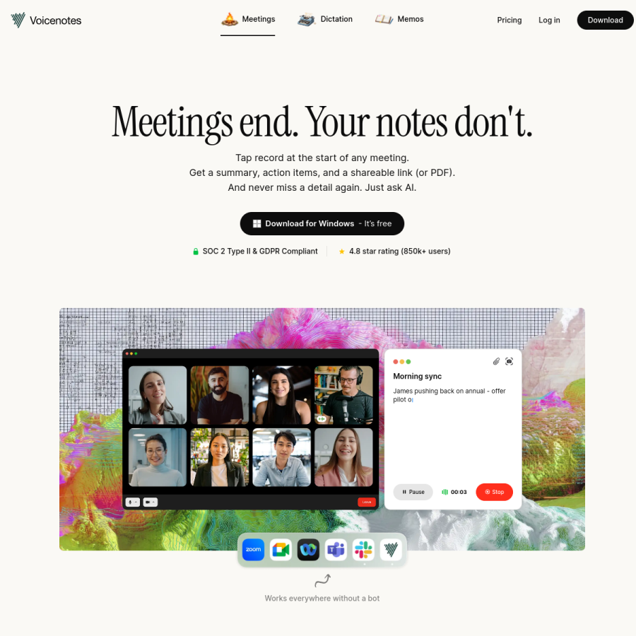 voicenotes.com homepage screenshot