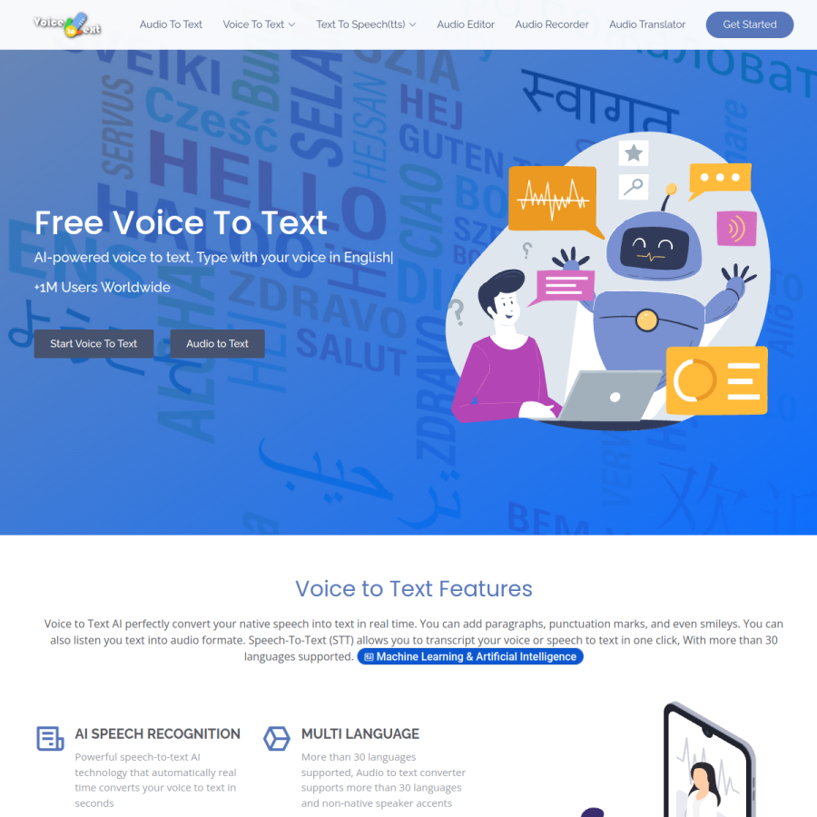 voicetotext.org homepage screenshot