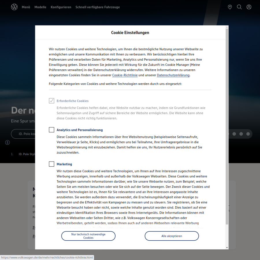 volkswagen.de homepage screenshot