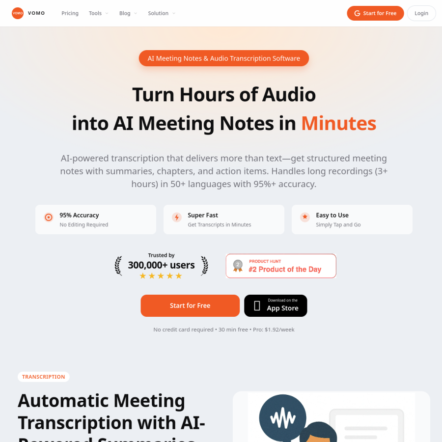 vomo.ai homepage screenshot