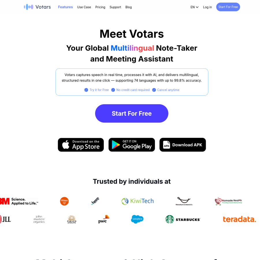 votars.ai homepage screenshot