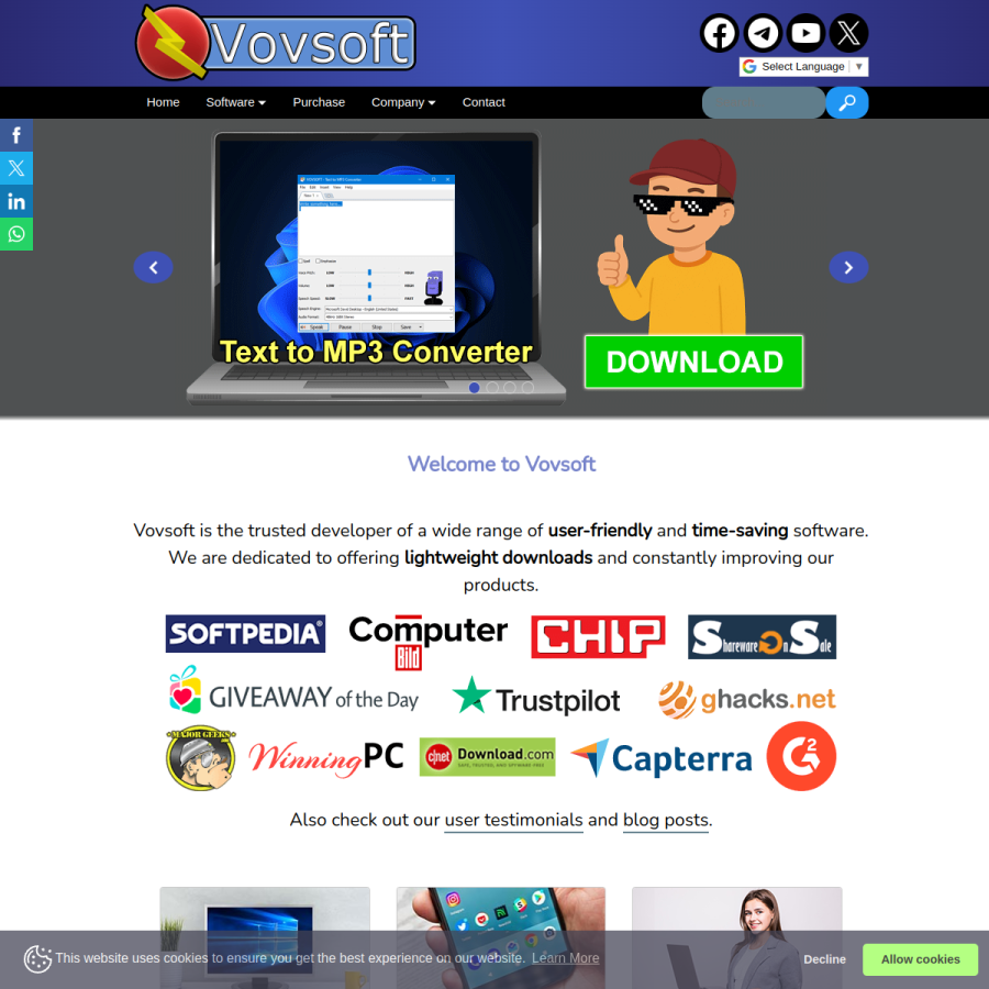 vovsoft.com homepage screenshot