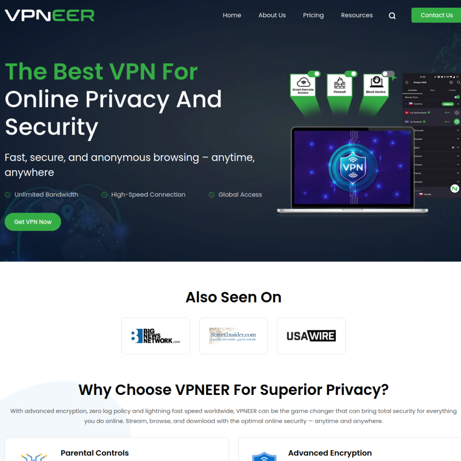 vpneer.net homepage screenshot