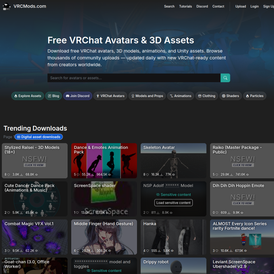 vrcmods.com homepage screenshot