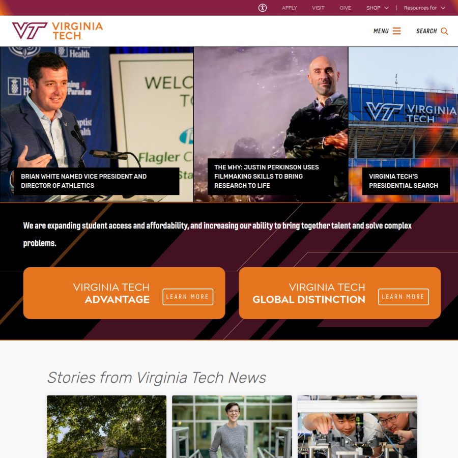vt.edu homepage screenshot