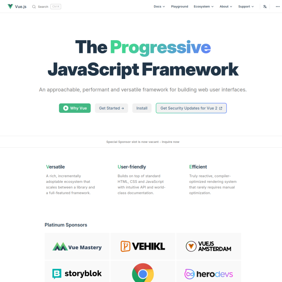 vuejs.org homepage screenshot