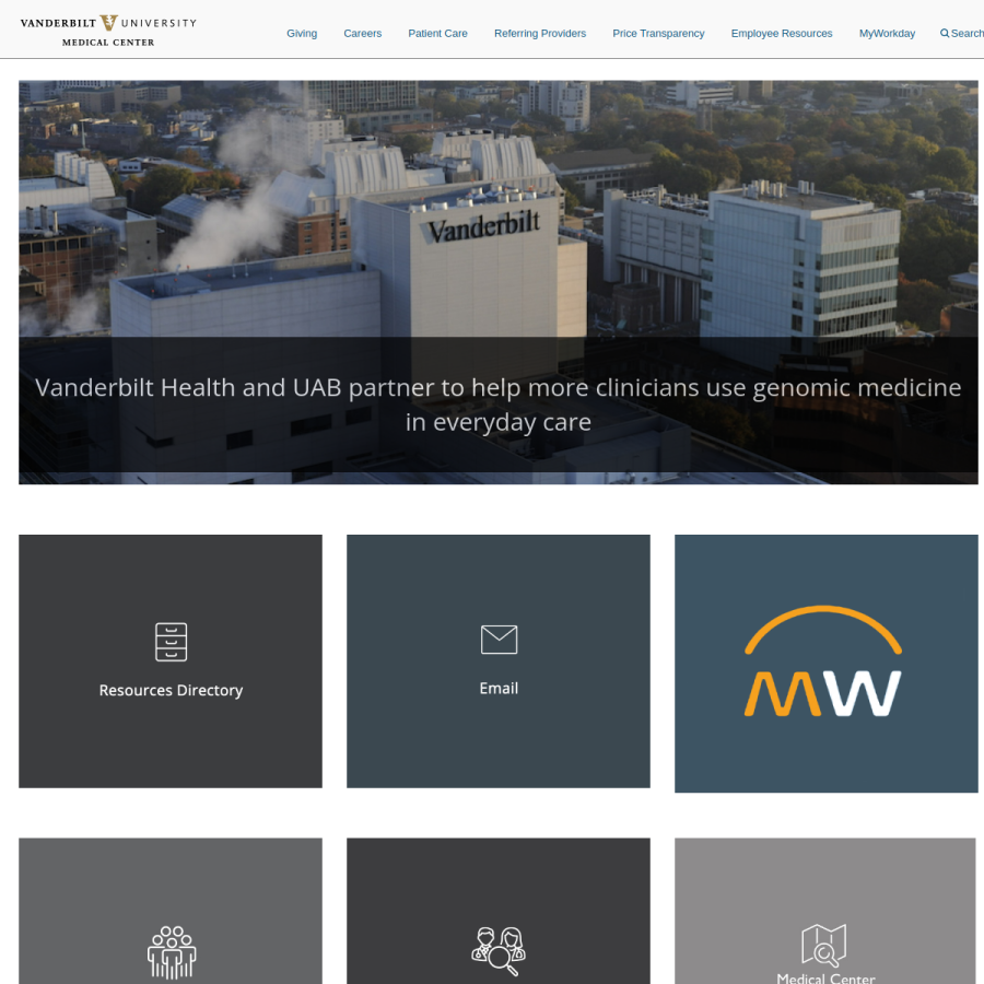 vumc.org homepage screenshot