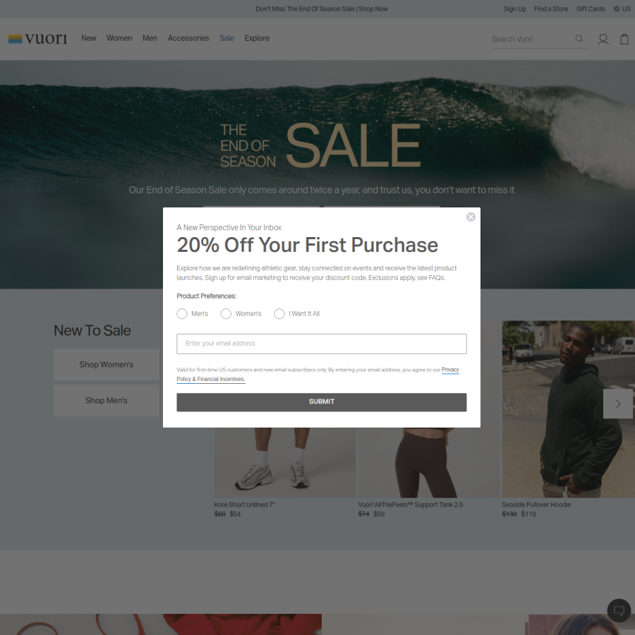 vuoriclothing.com homepage screenshot