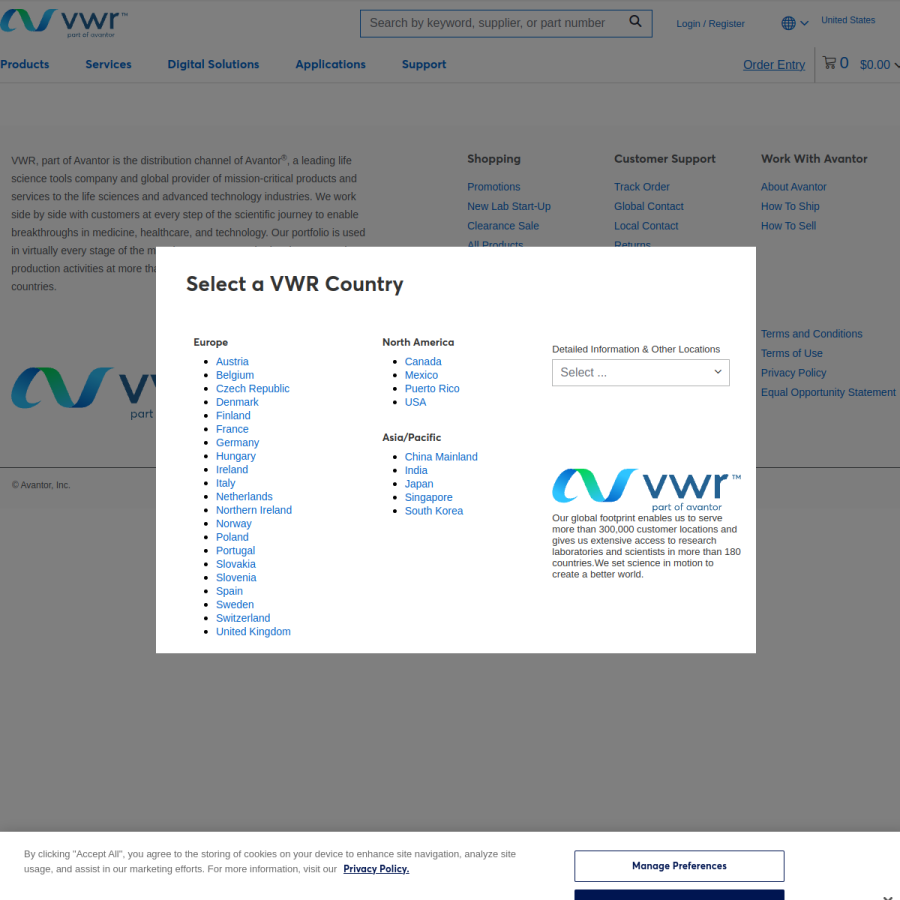 vwr.com homepage screenshot