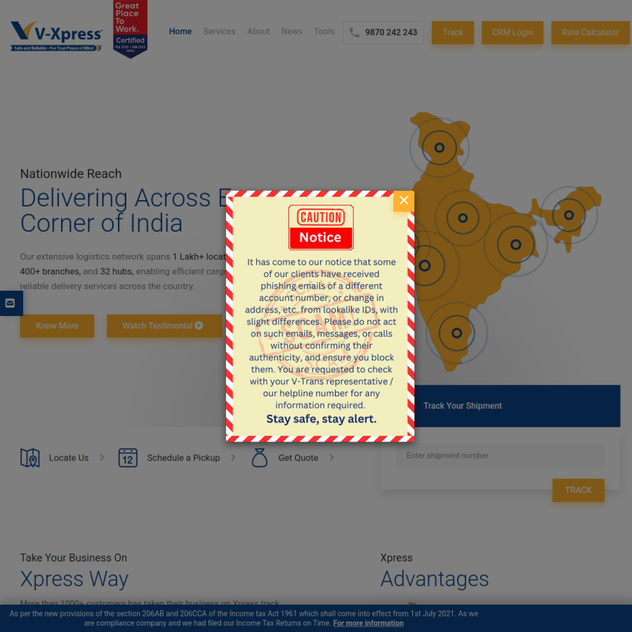 vxpress.in homepage screenshot
