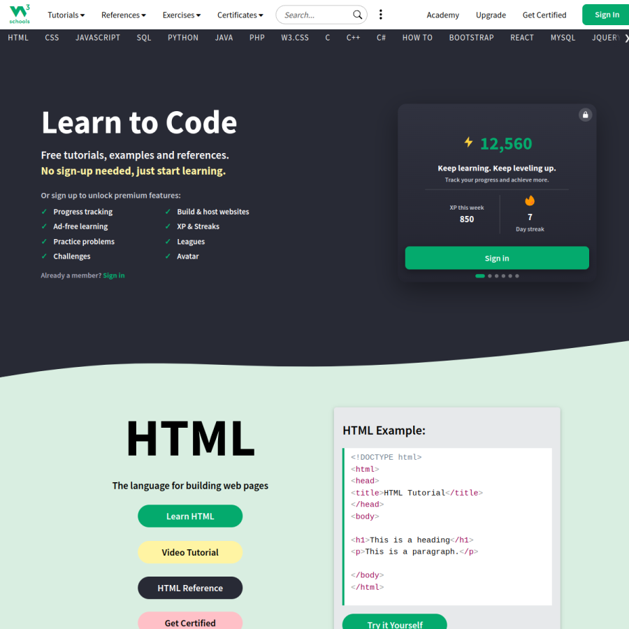 w3schools.com homepage screenshot
