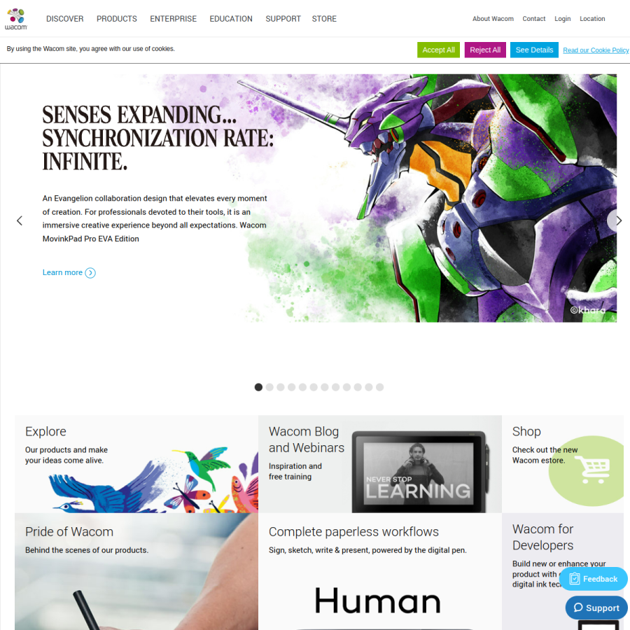 wacom.com homepage screenshot