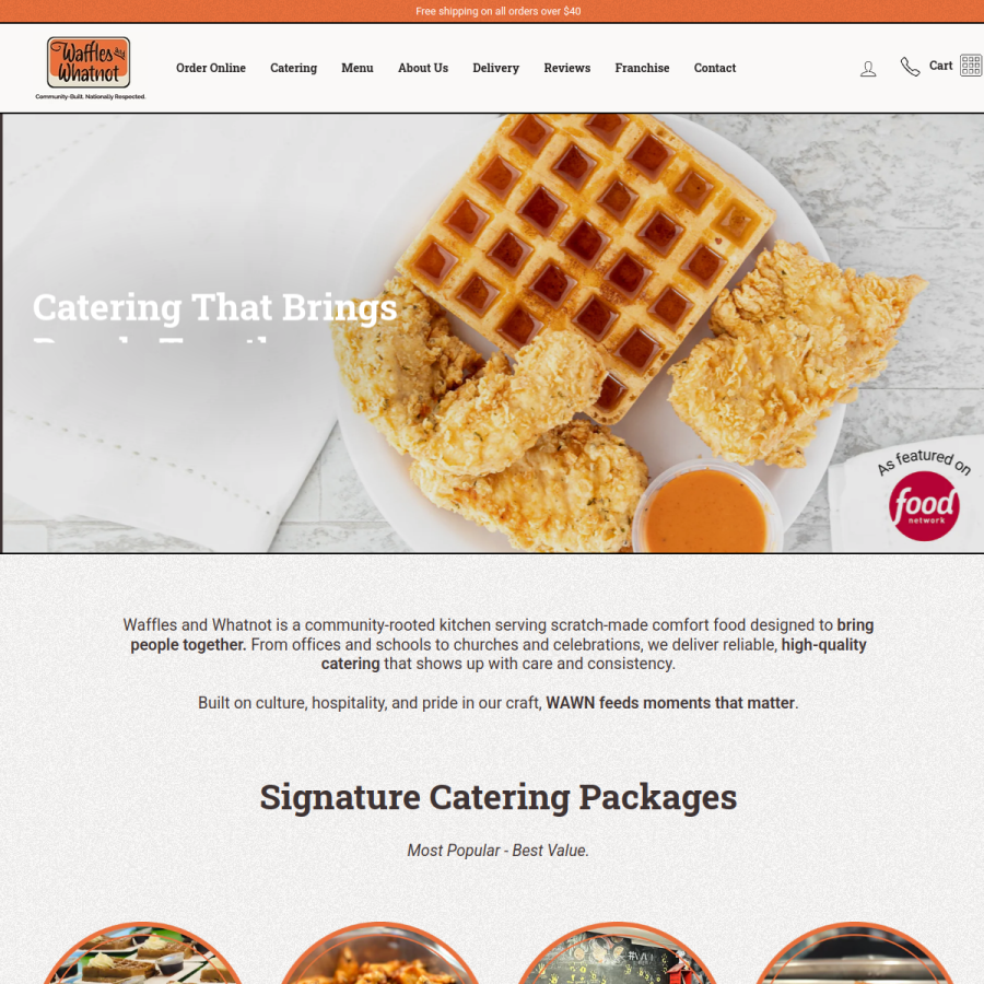 wafflesandwhatnot.com homepage screenshot