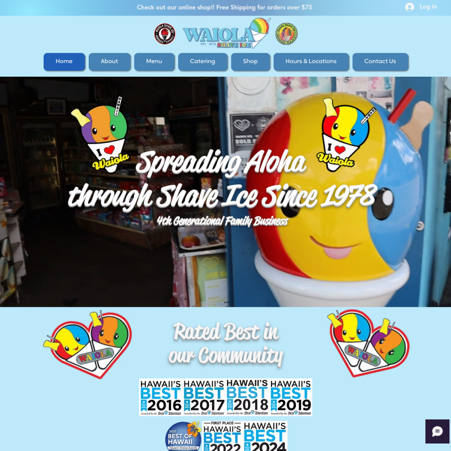 waiolashaveice.co homepage screenshot