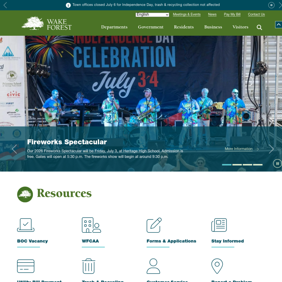 wakeforestnc.gov homepage screenshot