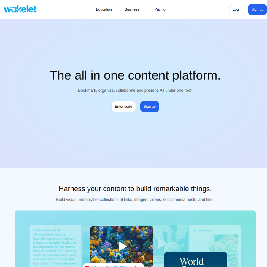 wakelet.com homepage screenshot