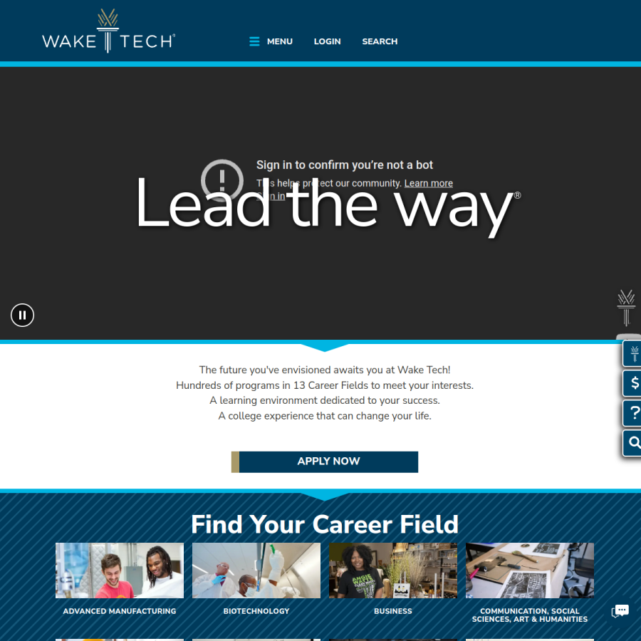 waketech.edu homepage screenshot