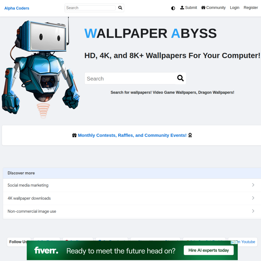 wall.alphacoders.com homepage screenshot