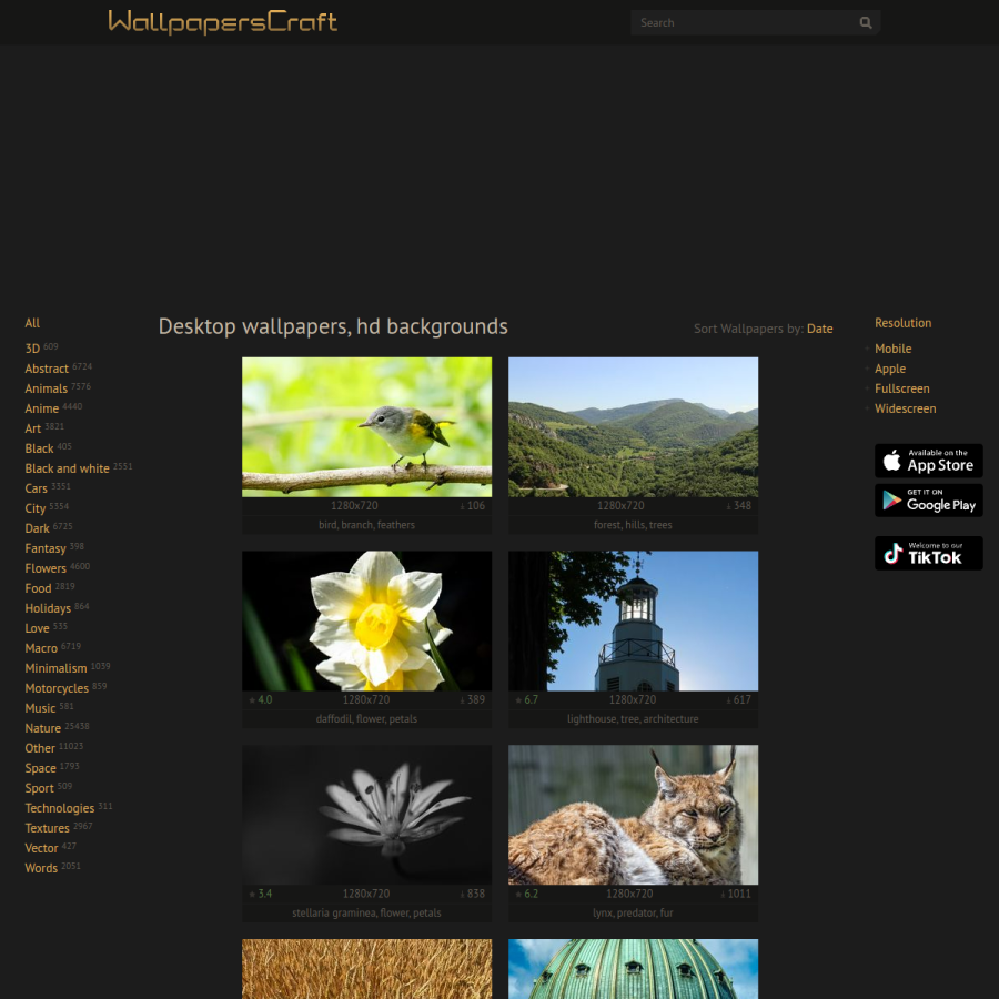 wallpaperscraft.com homepage screenshot