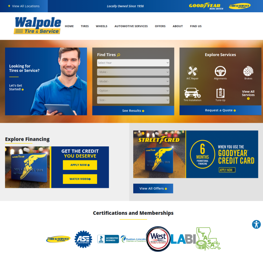 walpoletire.com homepage screenshot