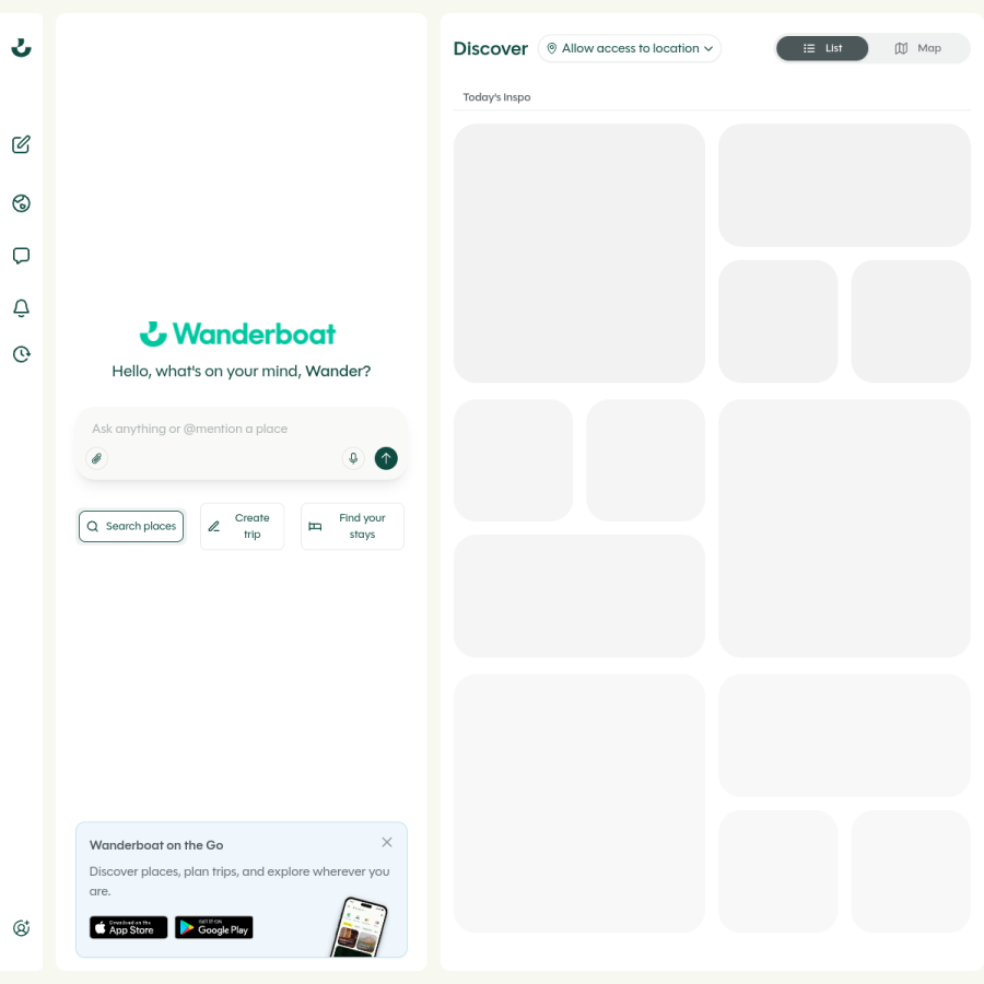wanderboat.ai homepage screenshot