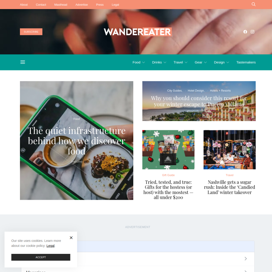 wandereater.com homepage screenshot