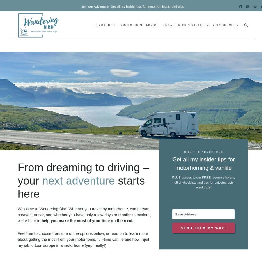 wandering-bird.com homepage screenshot