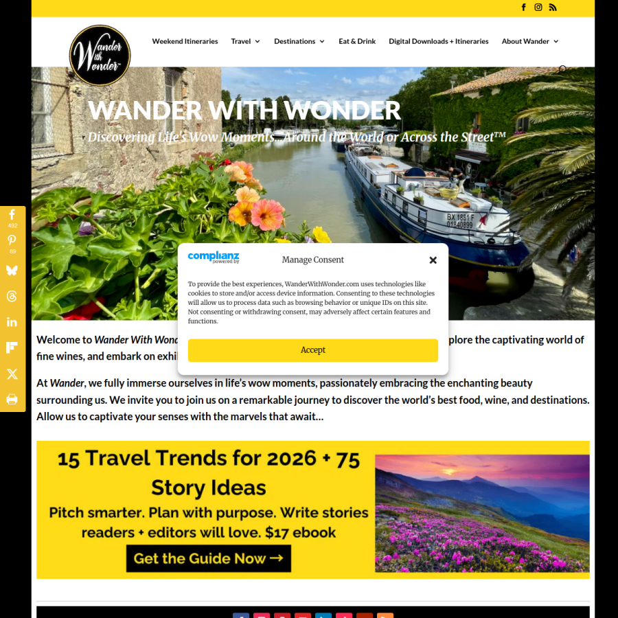wanderwithwonder.com homepage screenshot