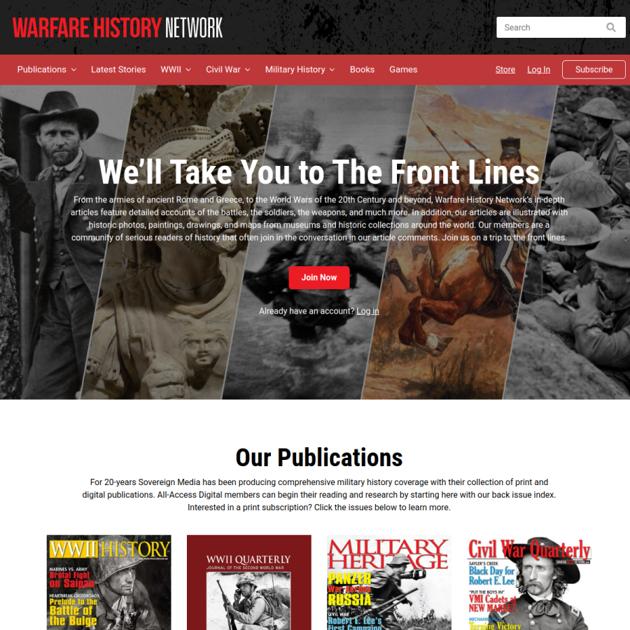 warfarehistorynetwork.com homepage screenshot