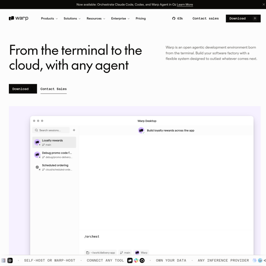 warp.dev homepage screenshot