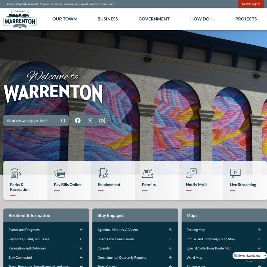 warrentonva.gov homepage screenshot