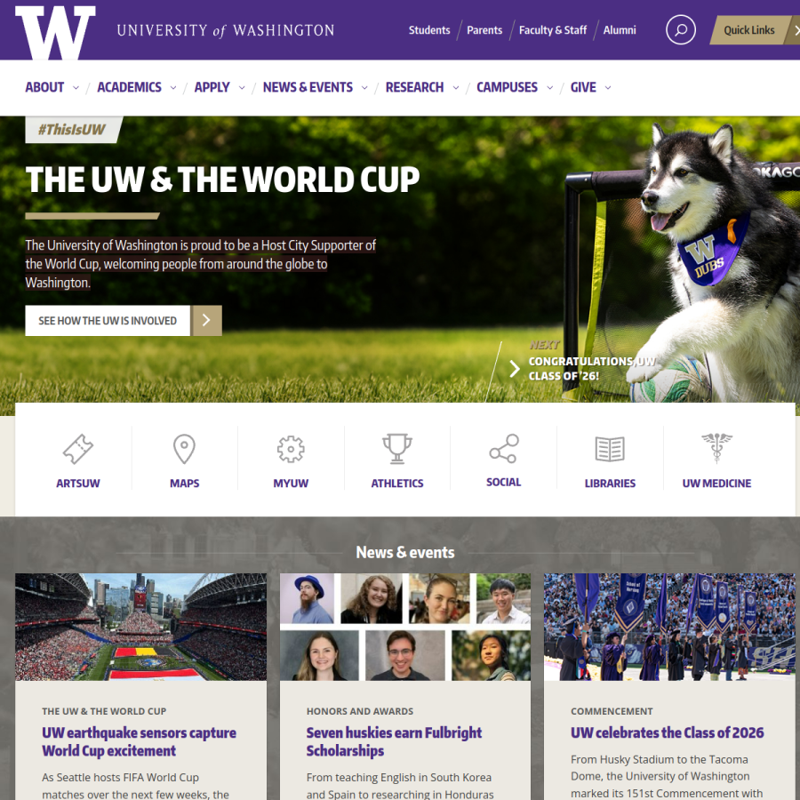 washington.edu homepage screenshot