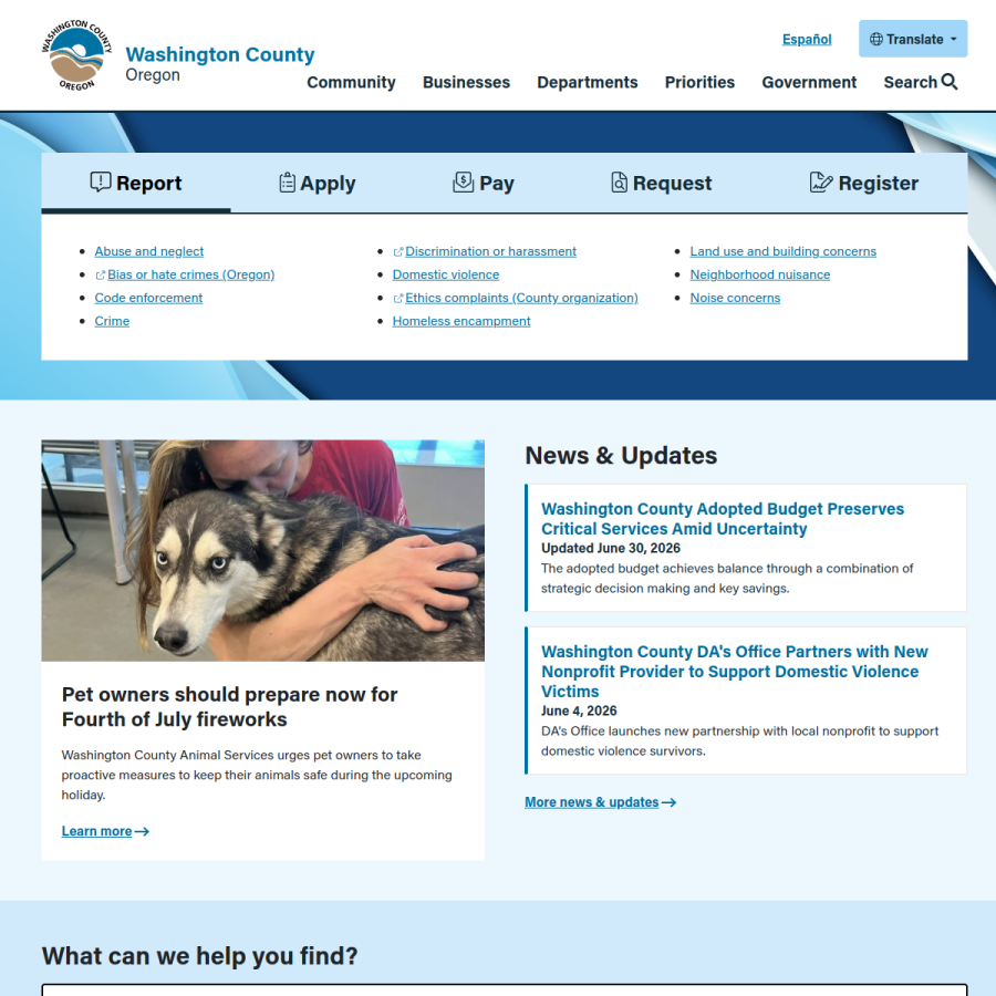 washingtoncountyor.gov homepage screenshot