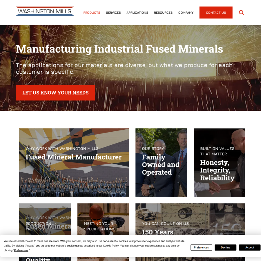 washingtonmills.com homepage screenshot