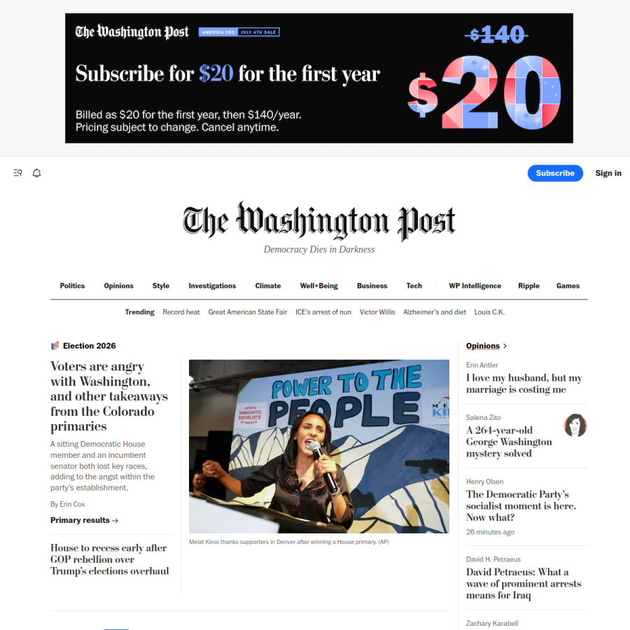 washingtonpost.com homepage screenshot