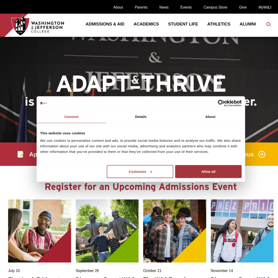 washjeff.edu homepage screenshot