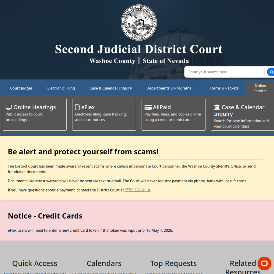 washoecourts.com homepage screenshot