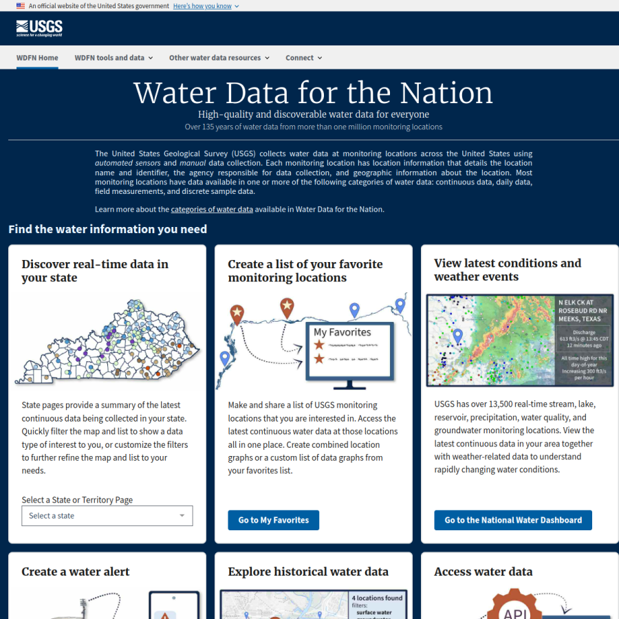 waterdata.usgs.gov homepage screenshot