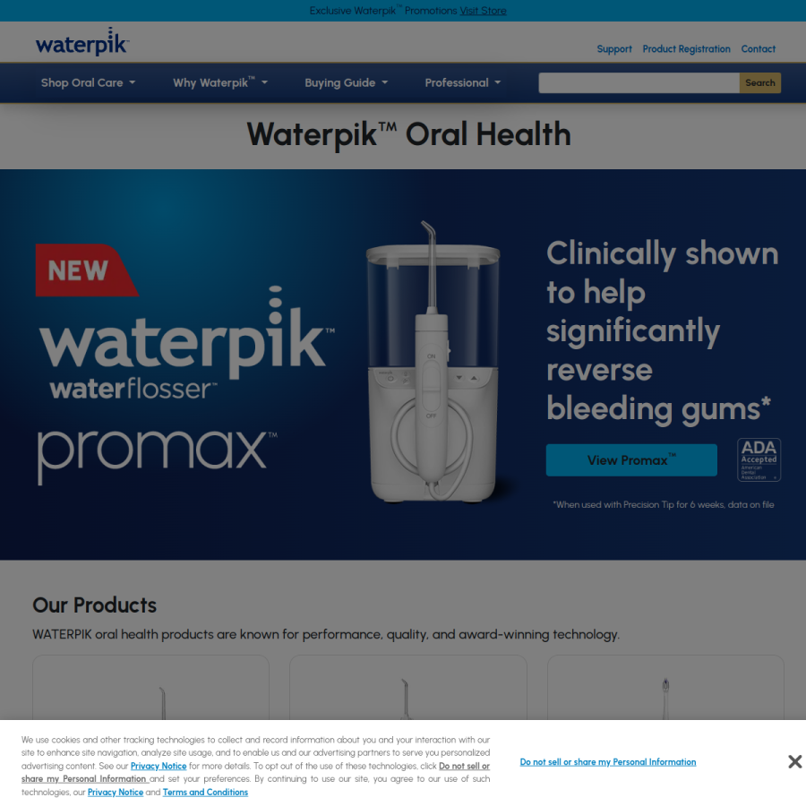 waterpik.com homepage screenshot