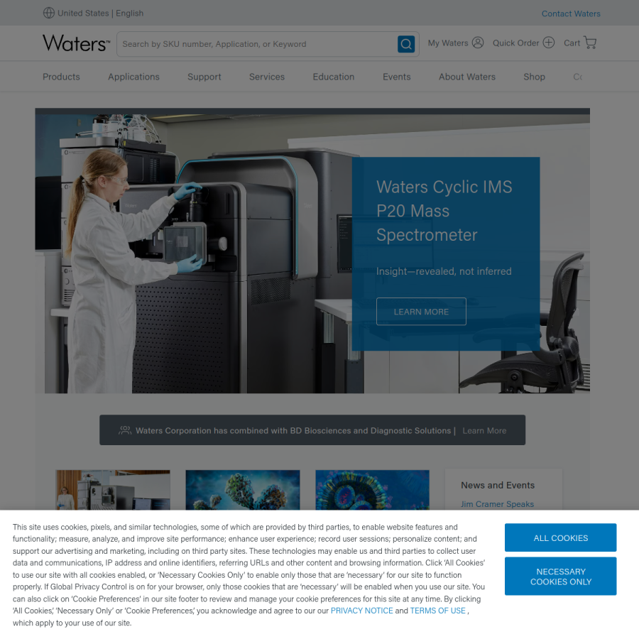 waters.com homepage screenshot