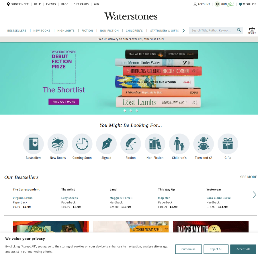 waterstones.com homepage screenshot