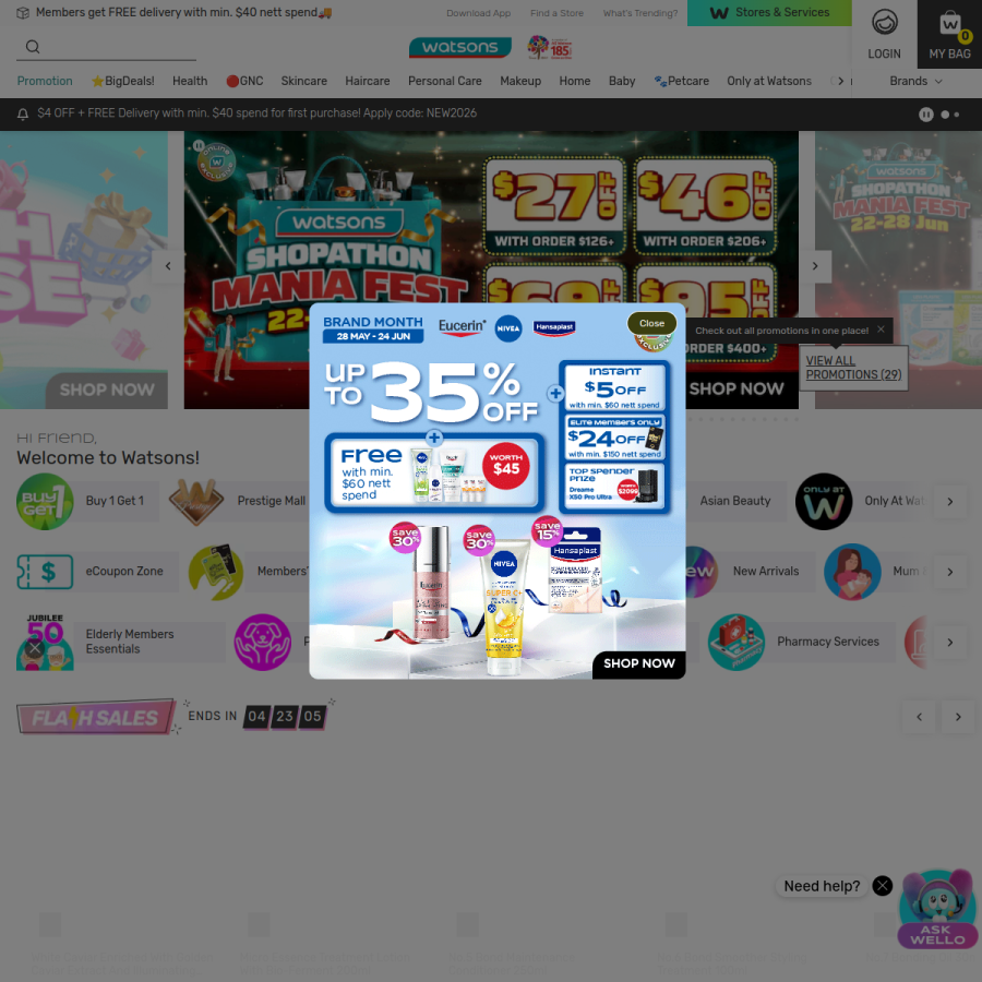 watsons.com.sg homepage screenshot