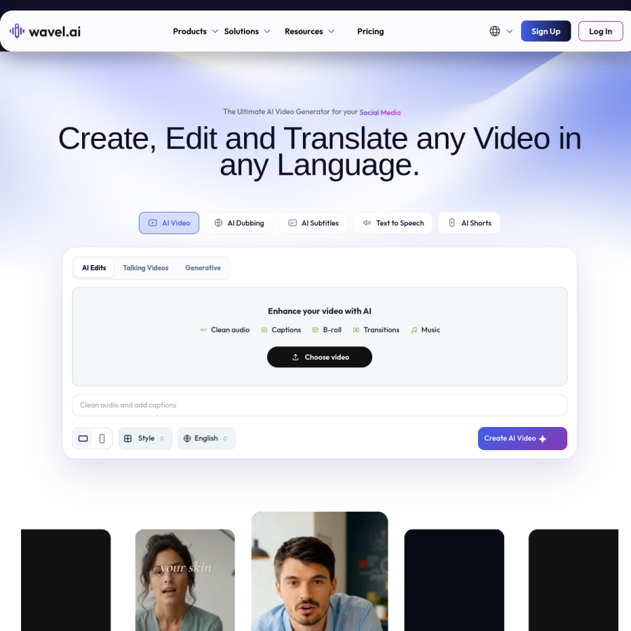 wavel.ai homepage screenshot